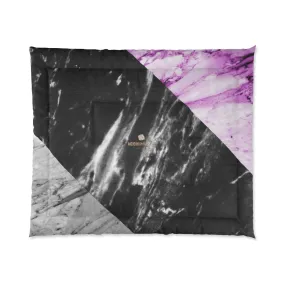 Gray Marble Comforter, Pink Marble Print Comforter For King/Queen/Full/Twin-Made in USA