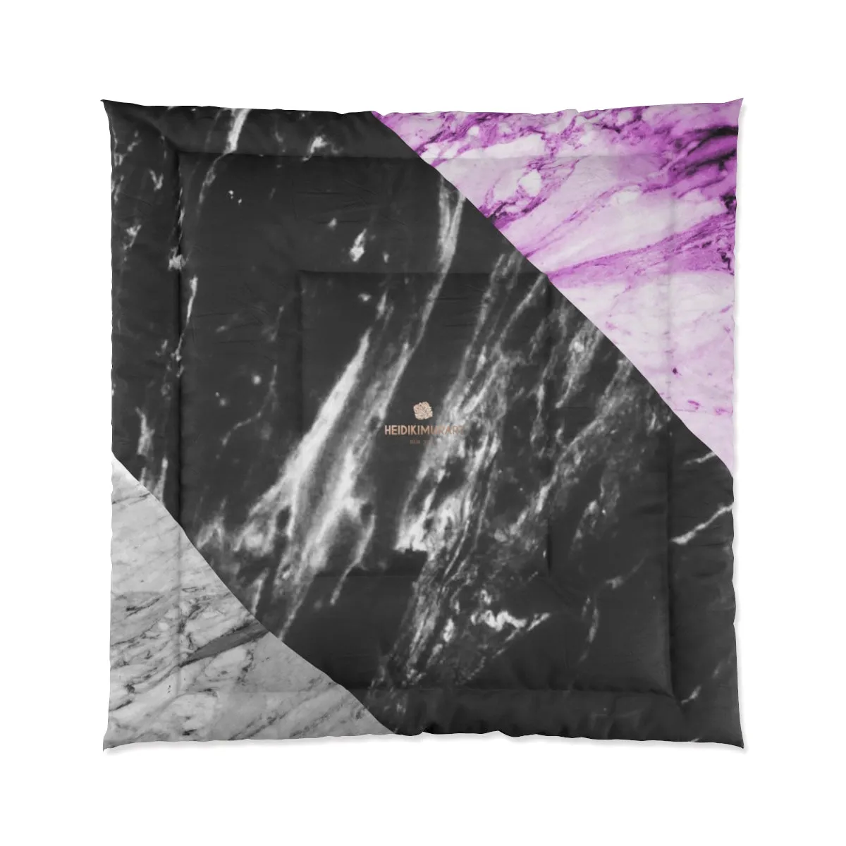 Gray Marble Comforter, Pink Marble Print Comforter For King/Queen/Full/Twin-Made in USA