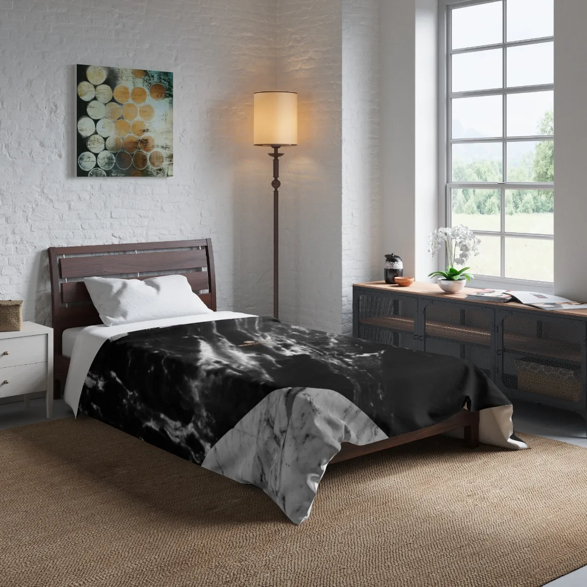 Gray Marble Comforter, Pink Marble Print Comforter For King/Queen/Full/Twin-Made in USA