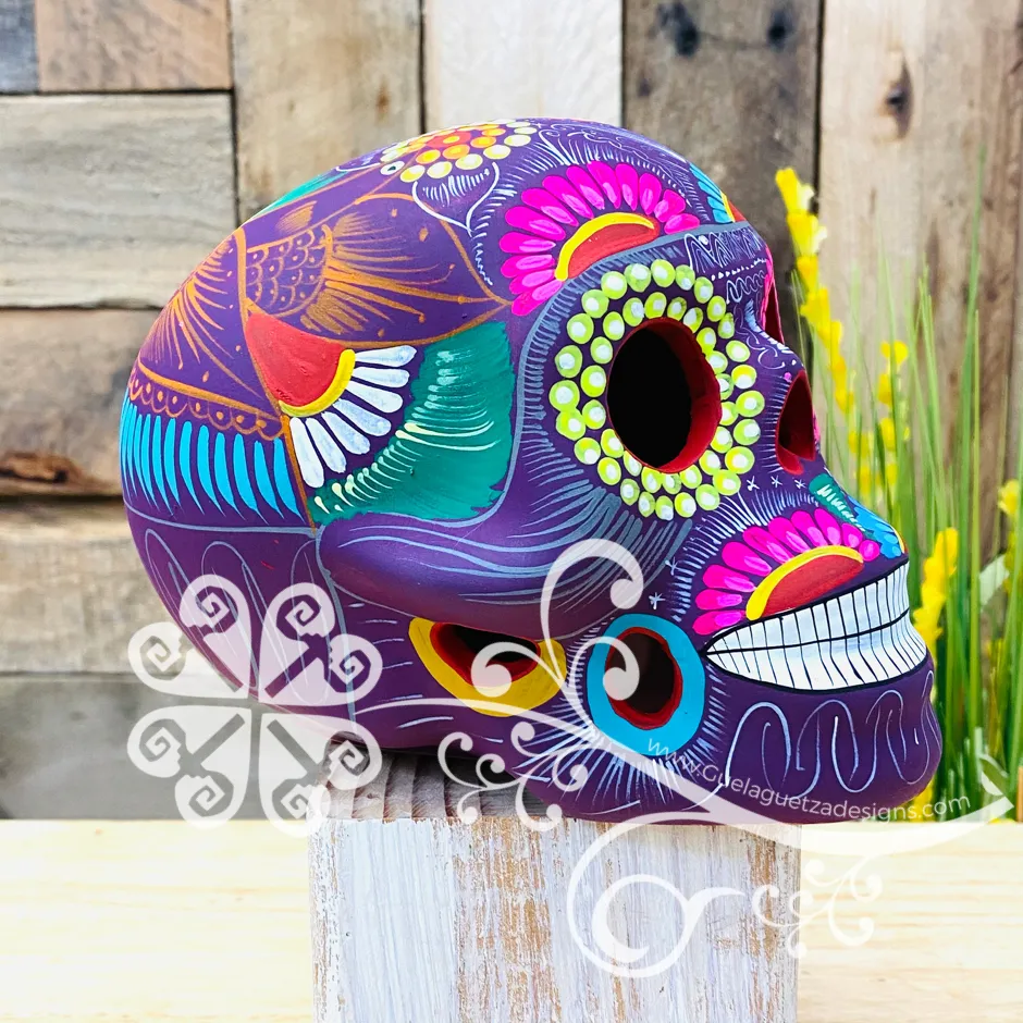 Large Multicolor Hand Painted Sugar Skull  - Calaverita Guerrero