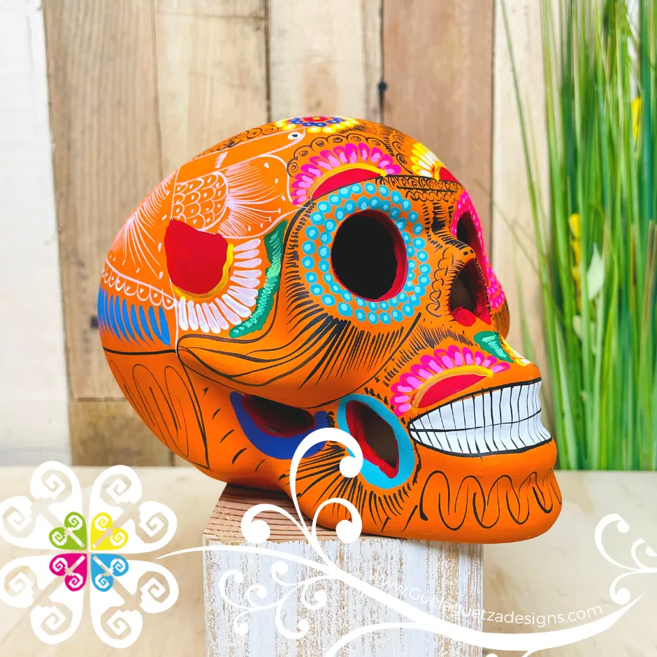 Large Multicolor Hand Painted Sugar Skull  - Calaverita Guerrero