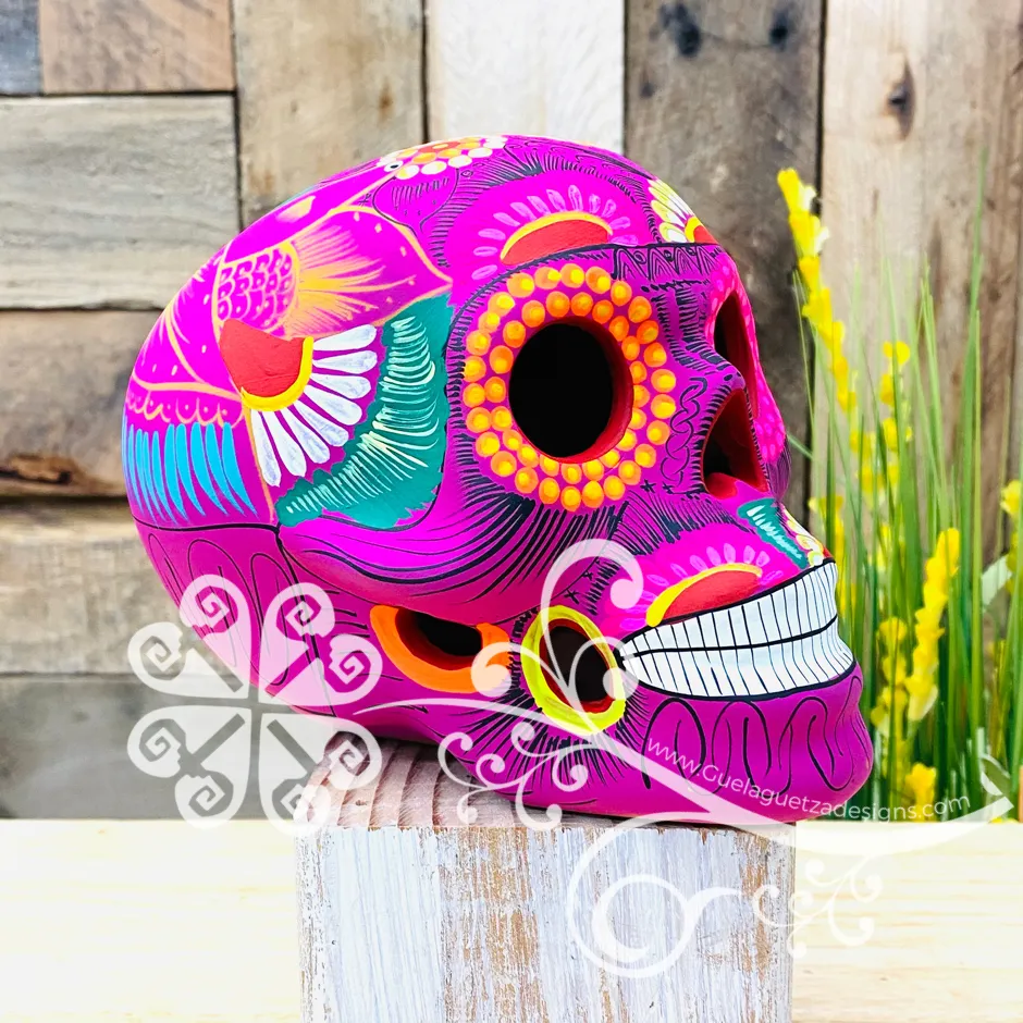 Large Multicolor Hand Painted Sugar Skull  - Calaverita Guerrero