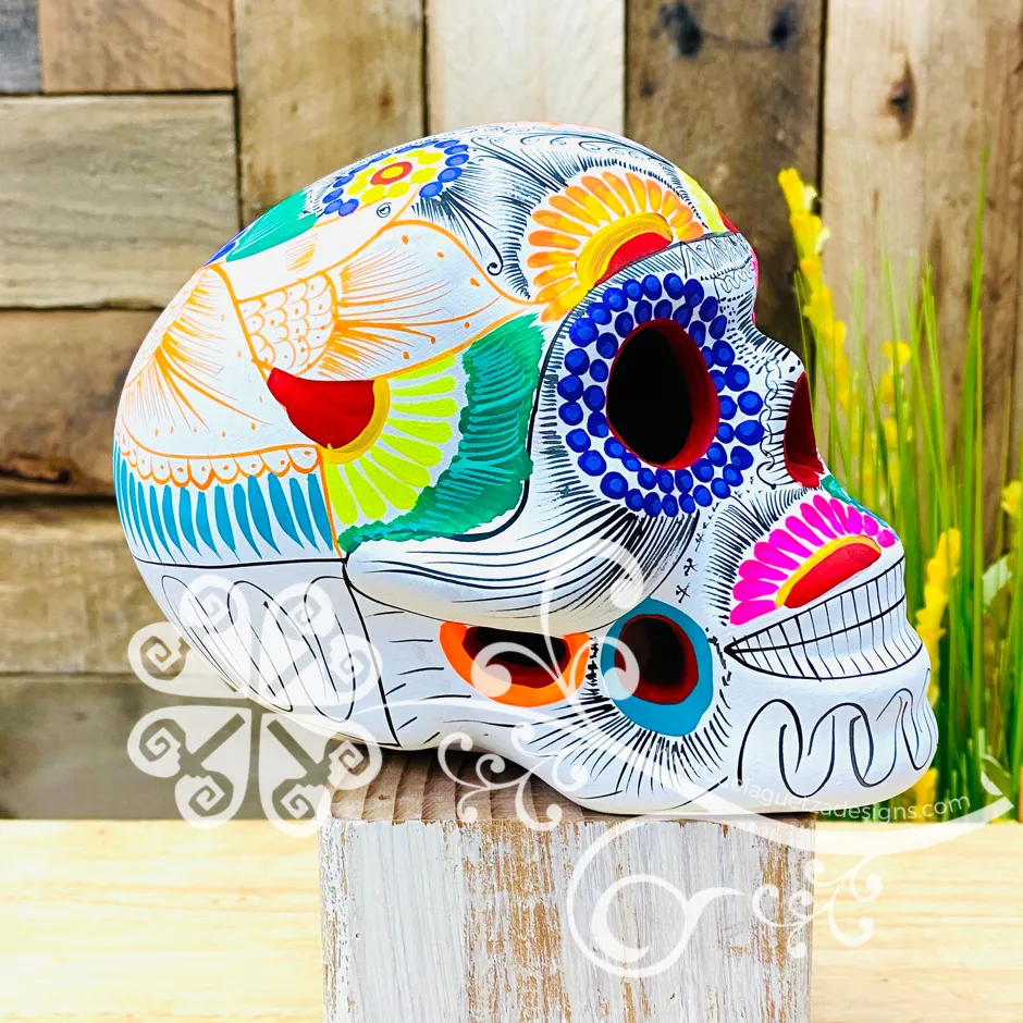 Large Multicolor Hand Painted Sugar Skull  - Calaverita Guerrero