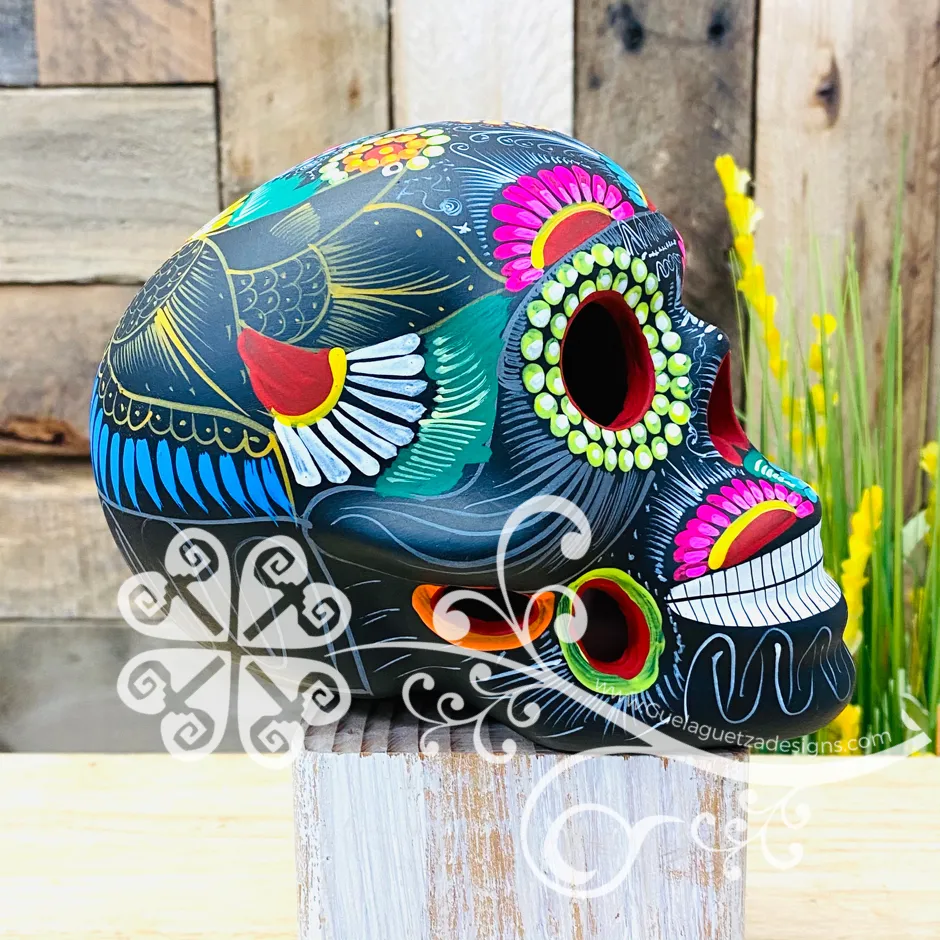 Large Multicolor Hand Painted Sugar Skull  - Calaverita Guerrero