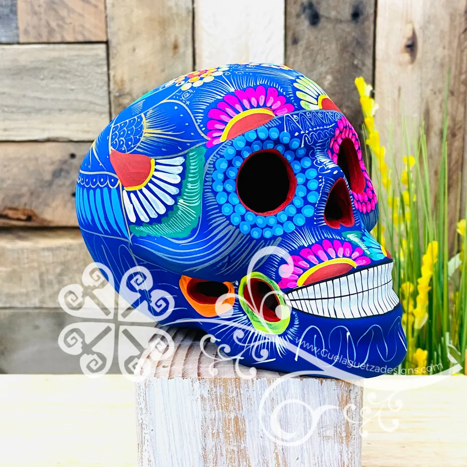 Large Multicolor Hand Painted Sugar Skull  - Calaverita Guerrero