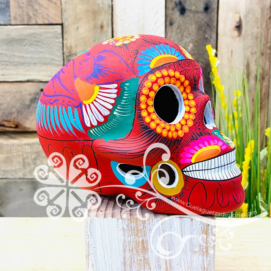 Large Multicolor Hand Painted Sugar Skull  - Calaverita Guerrero