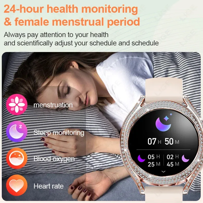 LIGE Women's 1.28 Inch Sports Fitness Diamond Case Smartwatch