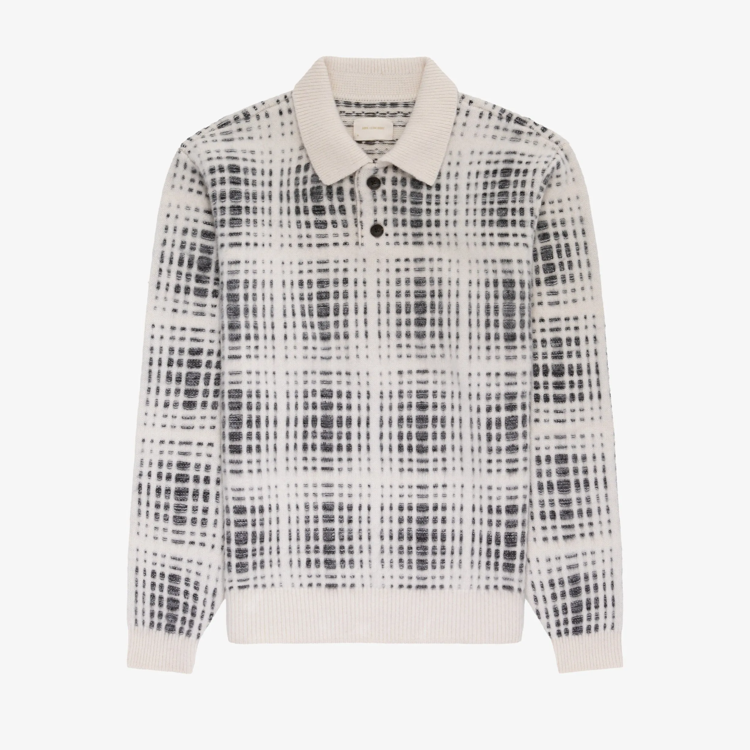 Long-Sleeve Shadow Plaid Polo