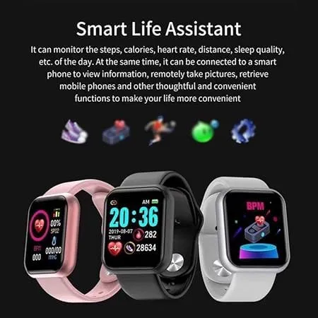m i Smart Watch for Men & Women - D20/Y68 Latest Bluetooth Phone Watch 1.3" LED with Daily Activity Tracker, Heart Rate Sensor, BP Monitor, Sports Watch - Black (Charger Not Included)