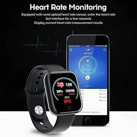 m i Smart Watch for Men & Women - D20/Y68 Latest Bluetooth Phone Watch 1.3" LED with Daily Activity Tracker, Heart Rate Sensor, BP Monitor, Sports Watch - Black (Charger Not Included)