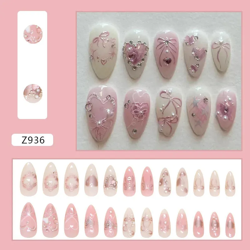 pink heart valentine mermaid press on nails