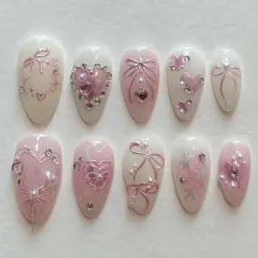 pink heart valentine mermaid press on nails