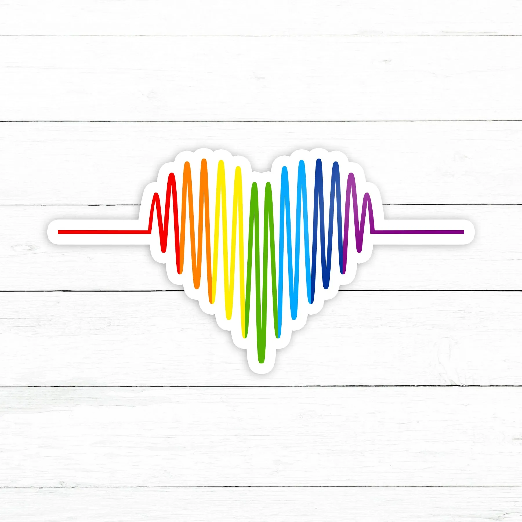 Rainbow Heart Beat Sticker | Waterproof Vinyl Decal | 3in