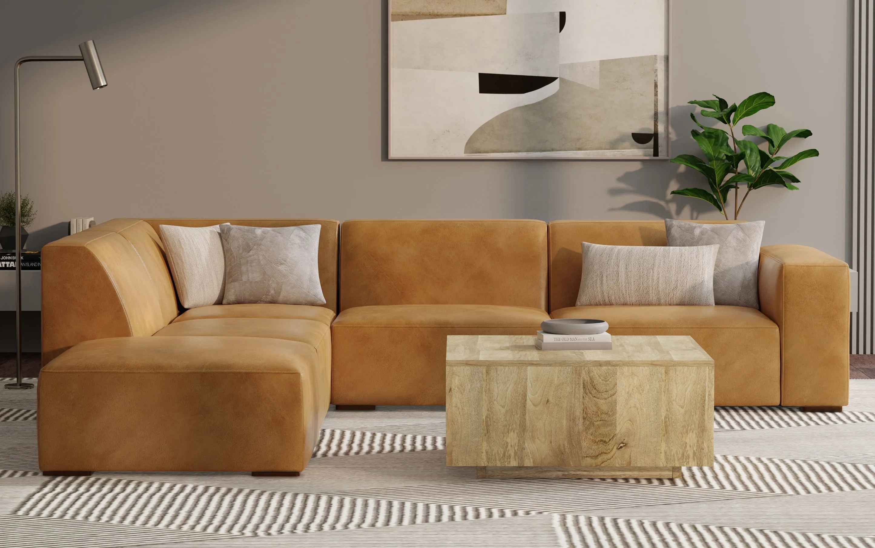 Rex Left Sectional and Ottoman in Genuine Leather