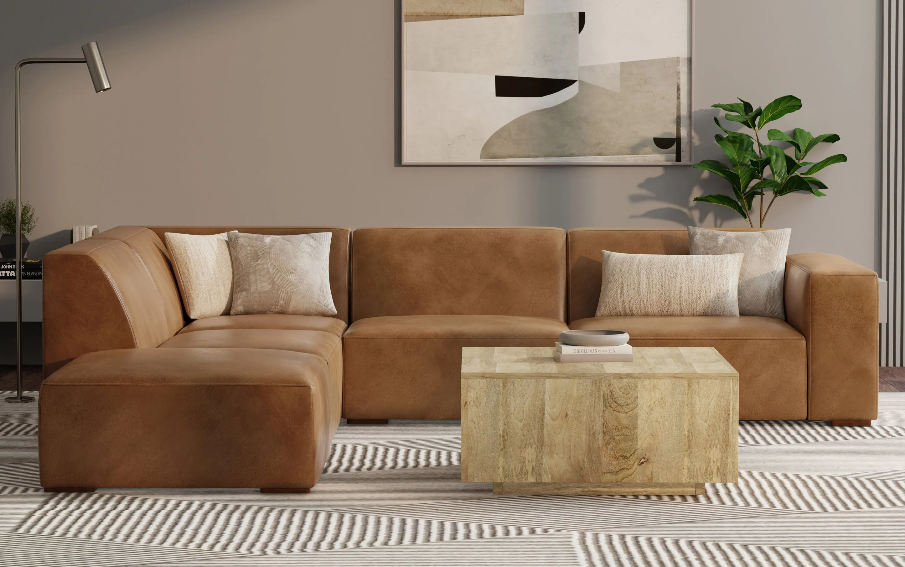 Rex Left Sectional and Ottoman in Genuine Leather