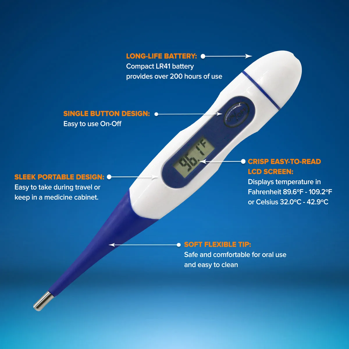 RightCare Digital Thermometer for Oral, Armpit, and Body Temperature with Flexible Soft Tip for Easy Fast Results, All Ages