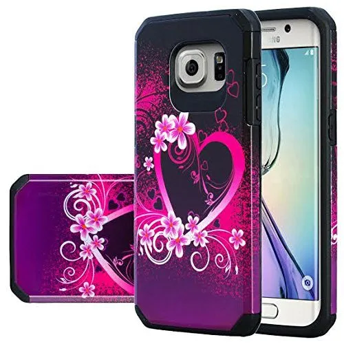 Samsung Galaxy S7 Edge Case, Hybrid Dual Layer Armor[Impact/Shock Resistant] Case for Galaxy S7 Edge - Heart Butterflies