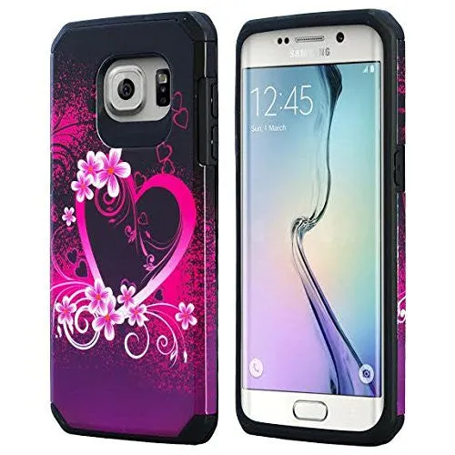 Samsung Galaxy S7 Edge Case, Hybrid Dual Layer Armor[Impact/Shock Resistant] Case for Galaxy S7 Edge - Heart Butterflies