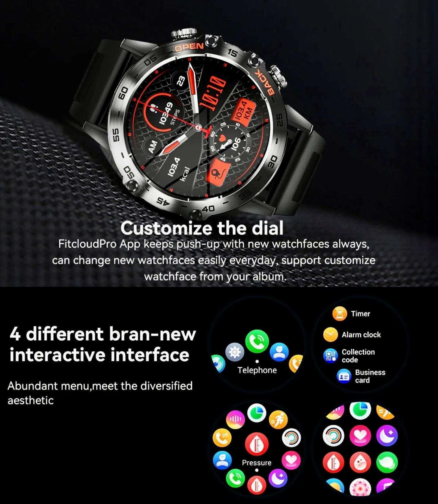 TUTT K52 LIGE Metal Case | Military Rugged Smart Watch, 1.39'' HD IP67 Tactical SmartWatch for Men with BT Call Pedometer with 21 Sport Modes Smartwatch 2 Straps (Rubber Metal)