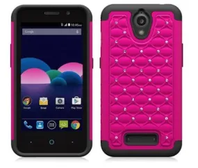ZTE Obsidian Case, Slim Hybrid Dual Layer Rhinestone Armor[Impact/Shock Resistant] Case for ZTE Obsidian, Z820 - Hot Pink/Black