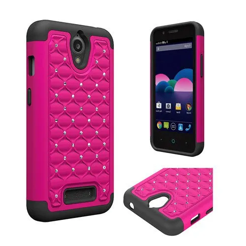ZTE Obsidian Case, Slim Hybrid Dual Layer Rhinestone Armor[Impact/Shock Resistant] Case for ZTE Obsidian, Z820 - Hot Pink/Black