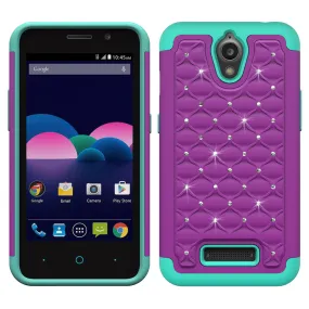 ZTE Obsidian Case, Slim Hybrid Dual Layer Rhinestone Armor[Impact/Shock Resistant] Case for ZTE Obsidian, Z820 - Purple/Teal