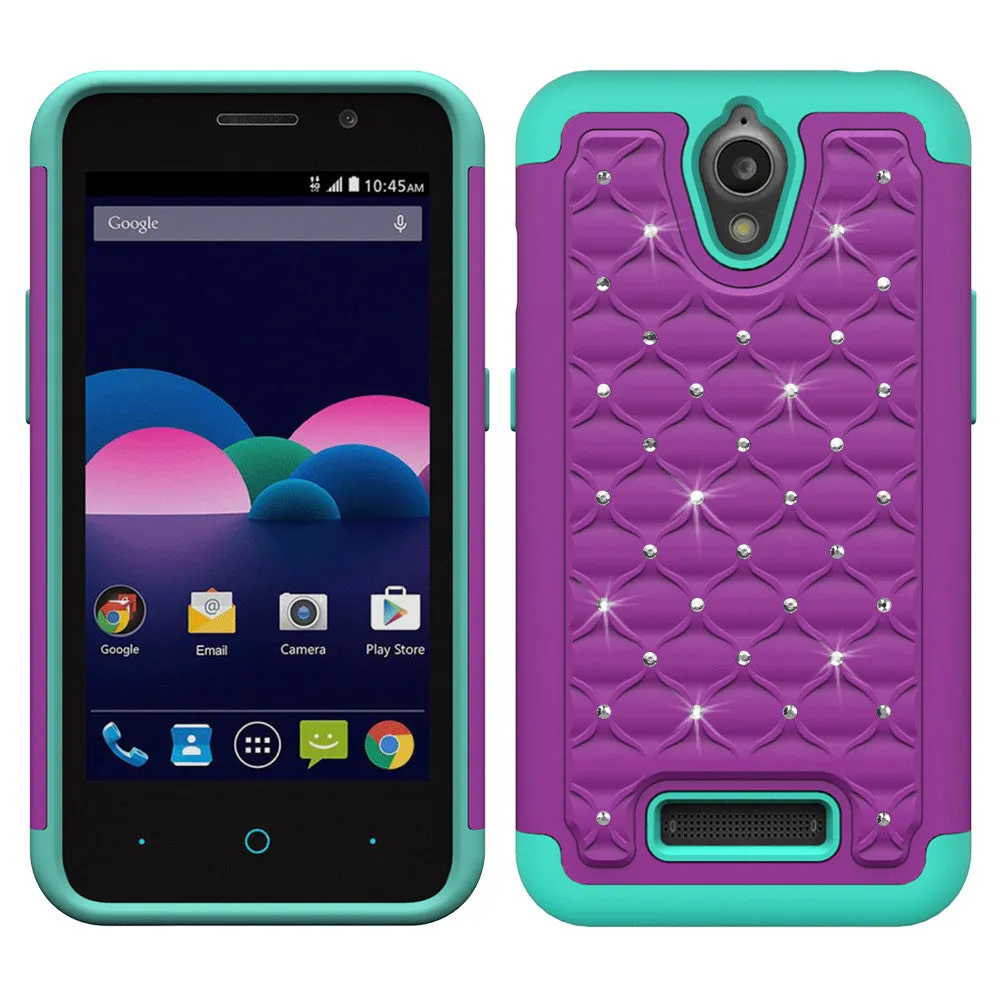 ZTE Obsidian Case, Slim Hybrid Dual Layer Rhinestone Armor[Impact/Shock Resistant] Case for ZTE Obsidian, Z820 - Purple/Teal
