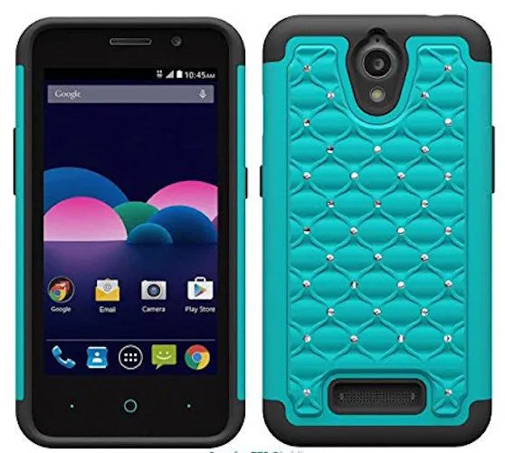 ZTE Obsidian Case, Slim Hybrid Dual Layer Rhinestone Armor[Impact/Shock Resistant] Case for ZTE Obsidian, Z820 - Teal/Black