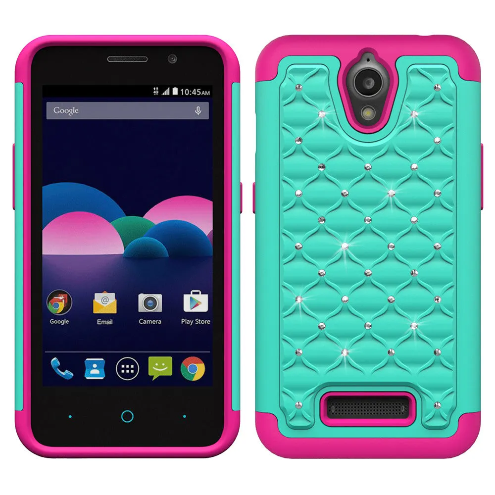 ZTE Obsidian Case, Slim Hybrid Dual Layer Rhinestone Armor[Impact/Shock Resistant] Case for ZTE Obsidian, Z820 - Teal/Hot Pink