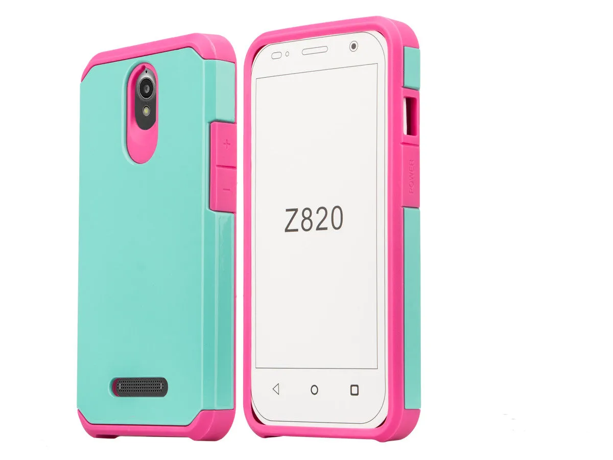 ZTE Obsidian | ZTE Z820 Case, SlimHybrid Dual Layer Armor[Impact/Shock Resistant] Case for ZTE Obsidian | ZTE Z820 - Teal/Hot Pink