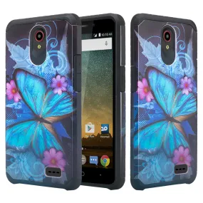ZTE Prestige 2, Overture 3, Maven 3, Prelude Plus, ZTE 9136, Midnight Pro, Slim Hybrid Dual Layer Case Cover - Blue Butterfly