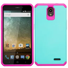 ZTE Prestige Case, Sonata 3, ZTE Avid Plus, ZTE Avid Trio, ZFive 2, Midnight Pro, Maven 2, Cheers, Slim Dual Layer Case Cover - Teal / Hot Pink