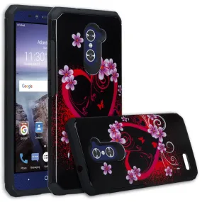 ZTE ZMAX Pro Case, ZTE Blade X Max, ZTE Carry, Slim Hybrid Dual Layer Armor[Shock Absorbent] Case for ZMAX Pro - Flower Hearts