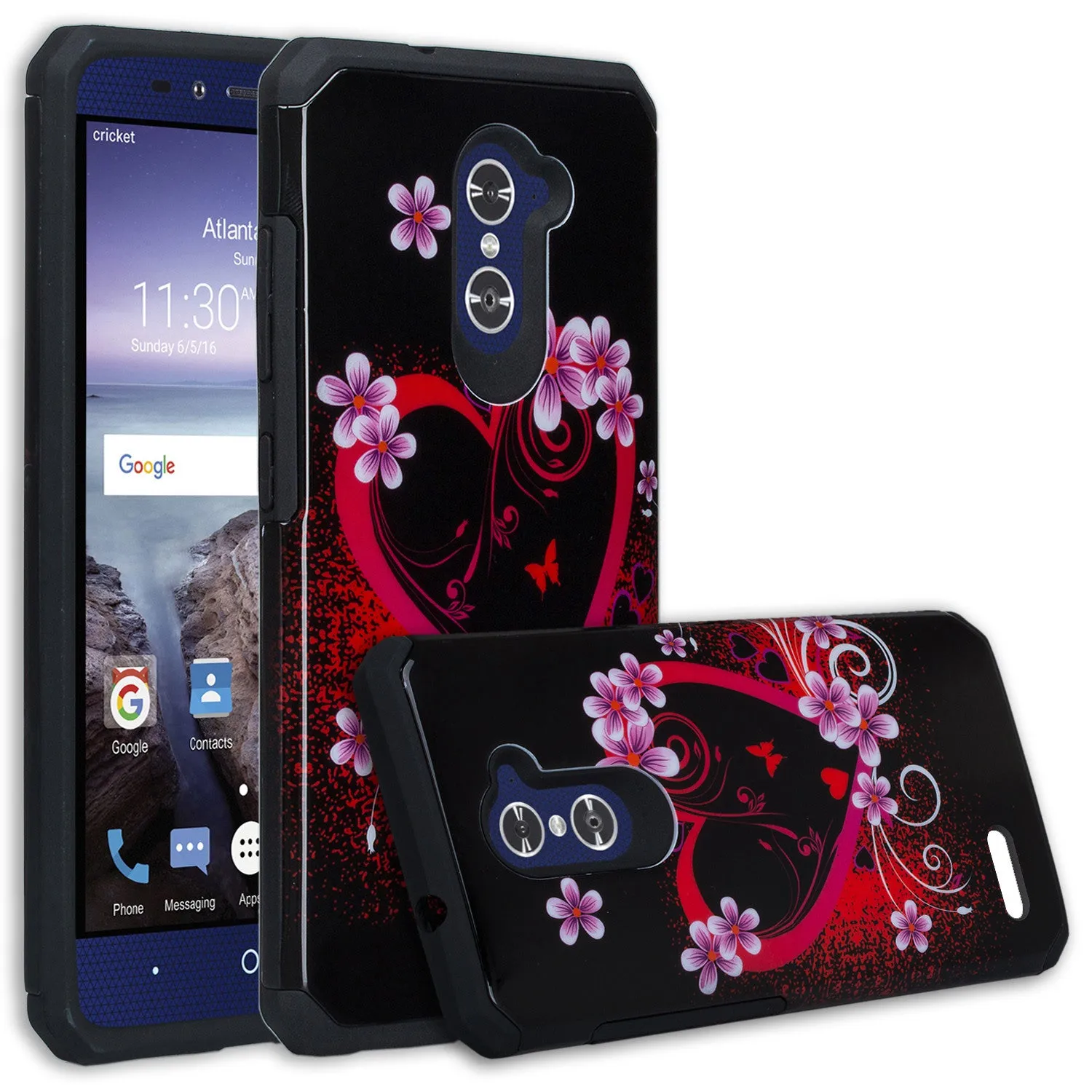 ZTE ZMAX Pro Case, ZTE Blade X Max, ZTE Carry, Slim Hybrid Dual Layer Armor[Shock Absorbent] Case for ZMAX Pro - Flower Hearts