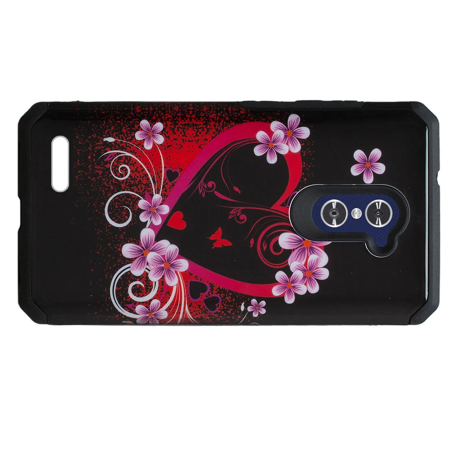 ZTE ZMAX Pro Case, ZTE Blade X Max, ZTE Carry, Slim Hybrid Dual Layer Armor[Shock Absorbent] Case for ZMAX Pro - Flower Hearts